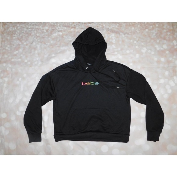 bebe Sweaters - BEBE Sport Womens Size: XL Black Rainbow Logo Hoodie